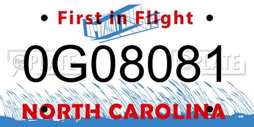 0G08081 North Carolina License Plate