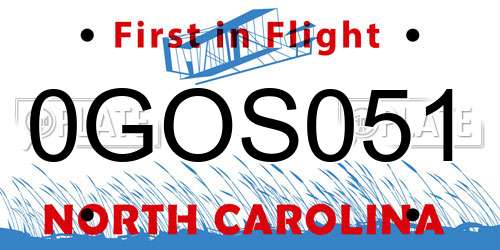 0GOS051 North Carolina License Plate