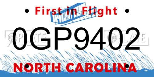 0GP9402 North Carolina License Plate