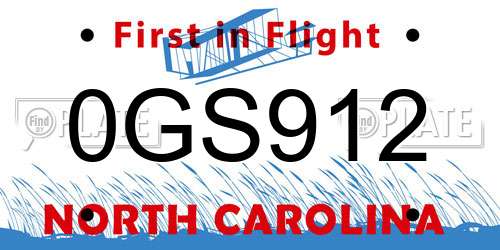 0GS912 North Carolina License Plate