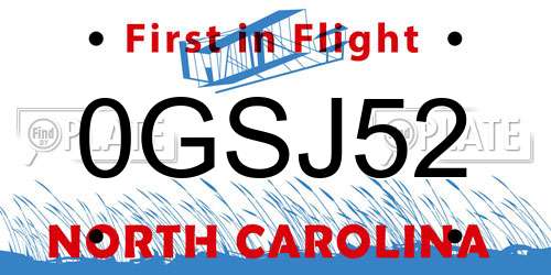 0GSJ52 North Carolina License Plate