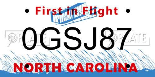 0GSJ87 North Carolina License Plate