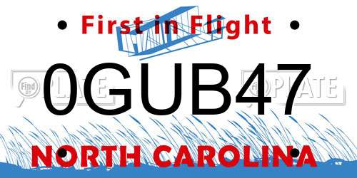 0GUB47 North Carolina License Plate