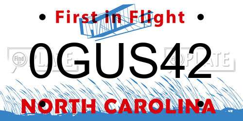 0GUS42 North Carolina License Plate