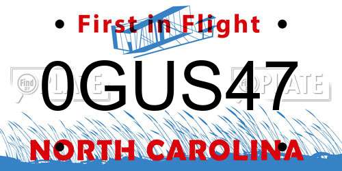 0GUS47 North Carolina License Plate