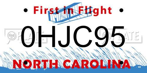 0HJC95 North Carolina License Plate