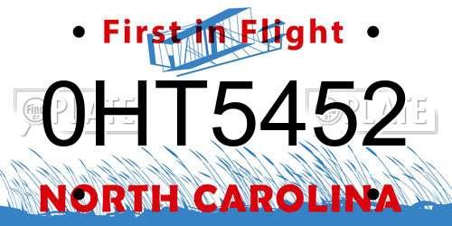 0HT5452 North Carolina License Plate
