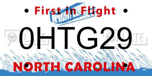 0HTG29 North Carolina License Plate