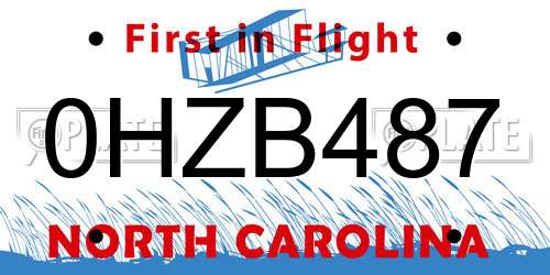 0HZB487 North Carolina License Plate