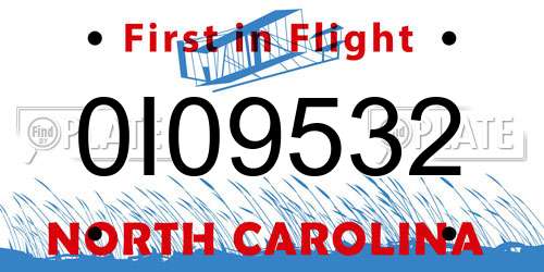 0I09532 North Carolina License Plate