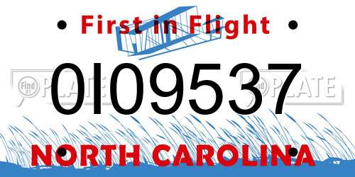 0I09537 North Carolina License Plate