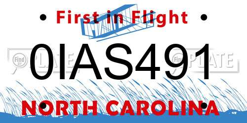0IAS491 North Carolina License Plate