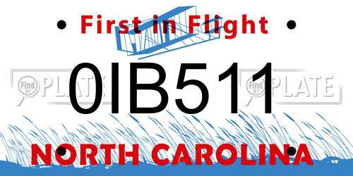 0IB511 North Carolina License Plate