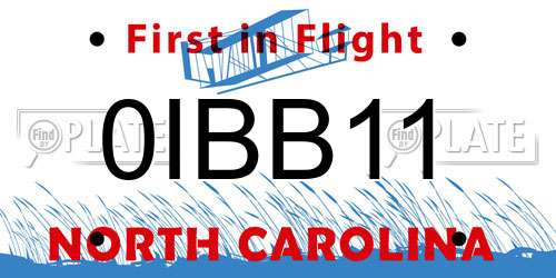 0IBB11 North Carolina License Plate