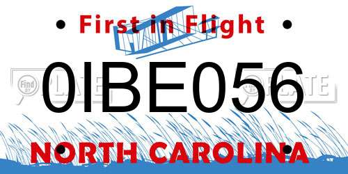 0IBE056 North Carolina License Plate