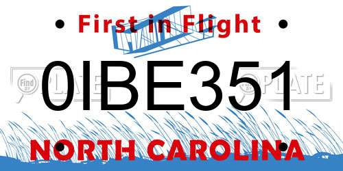 0IBE351 North Carolina License Plate
