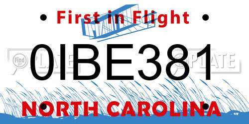 0IBE381 North Carolina License Plate