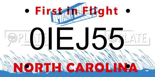 0IEJ55 North Carolina License Plate