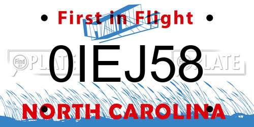 0IEJ58 North Carolina License Plate