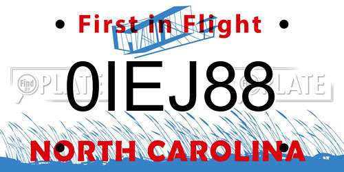 0IEJ88 North Carolina License Plate