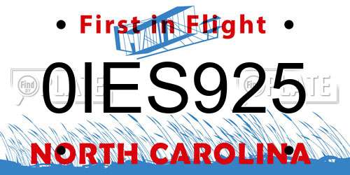 0IES925 North Carolina License Plate