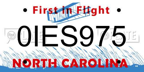 0IES975 North Carolina License Plate