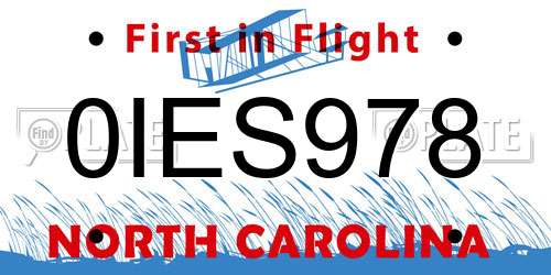 0IES978 North Carolina License Plate