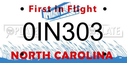 0IN303 North Carolina License Plate