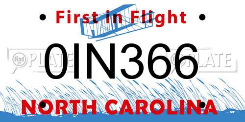 0IN366 North Carolina License Plate