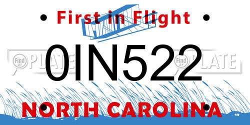 0IN522 North Carolina License Plate