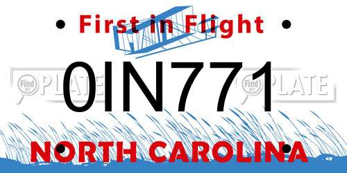 0IN771 North Carolina License Plate