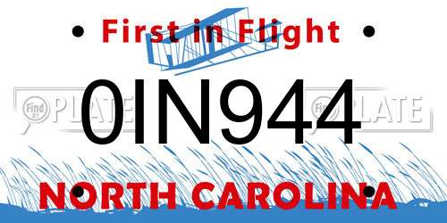 0IN944 North Carolina License Plate