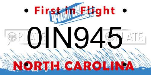 0IN945 North Carolina License Plate