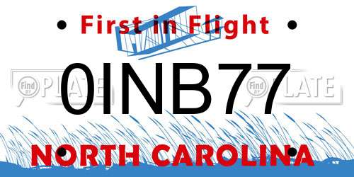 0INB77 North Carolina License Plate