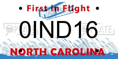 0IND16 North Carolina License Plate