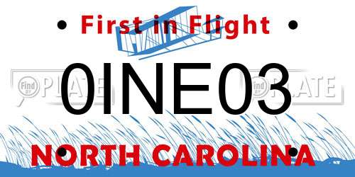 0INE03 North Carolina License Plate