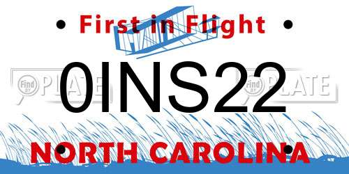 0INS22 North Carolina License Plate