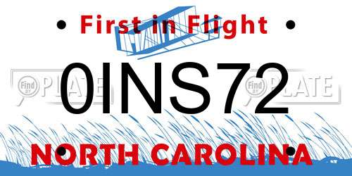 0INS72 North Carolina License Plate