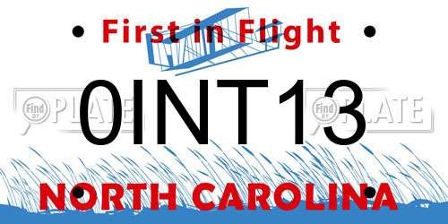 0INT13 North Carolina License Plate