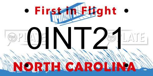 0INT21 North Carolina License Plate
