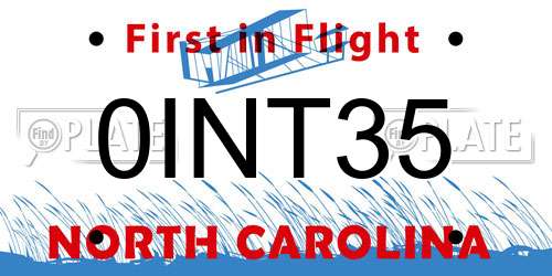 0INT35 North Carolina License Plate