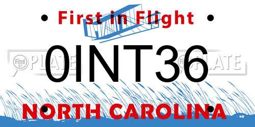 0INT36 North Carolina License Plate