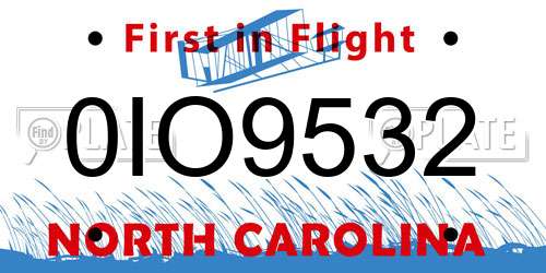 0IO9532 North Carolina License Plate