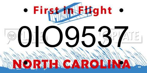 0IO9537 North Carolina License Plate