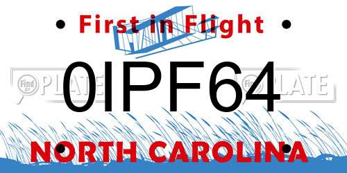 0IPF64 North Carolina License Plate