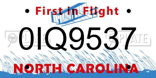 0IQ9537 North Carolina License Plate