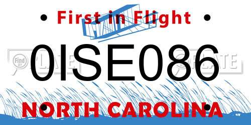 0ISE086 North Carolina License Plate