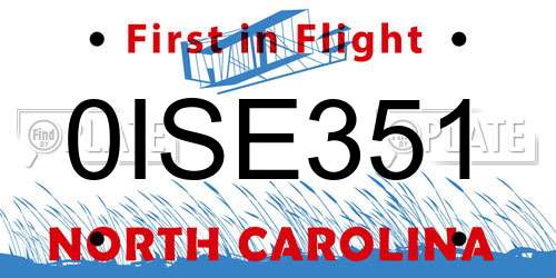 0ISE351 North Carolina License Plate