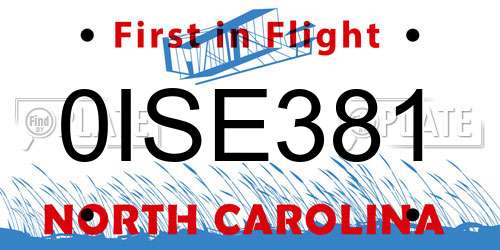 0ISE381 North Carolina License Plate
