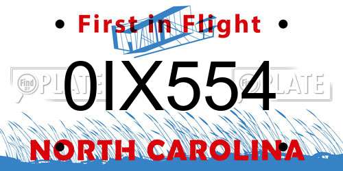 0IX554 North Carolina License Plate